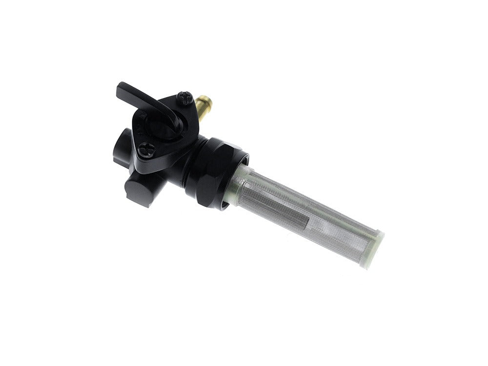 RSS BAI-03-0040L-BLK Fuel Tap/Petcock w/22mm Thread w/5/16" Forward Facing Fuel Outlet Black for Harley-Davidson Softail 84-06/Dyna 91-06/FXR 82-94/Touring 88-06/Sportster 75-06/4 Speed Big Twin 75-86