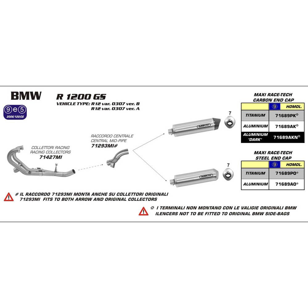 Arrow 71293MI Stainless Steel Racing Link Pipe for BMW R 1200 GS 04-05 w/Original Collector